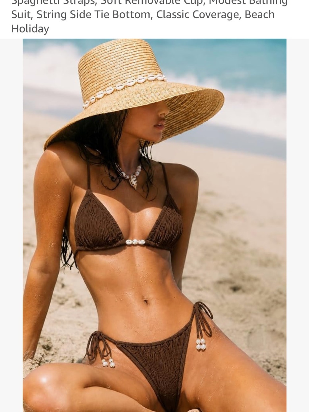 Seamolly Brown Beaded Ribbed Triangle Bikini Set